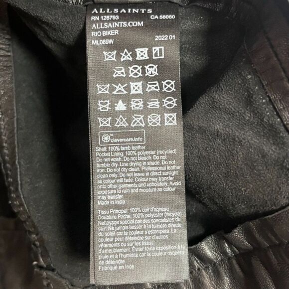 ALL SAINTS • Black Rio Biker Leather Jacket • Size Medium - Picture 4 of 13